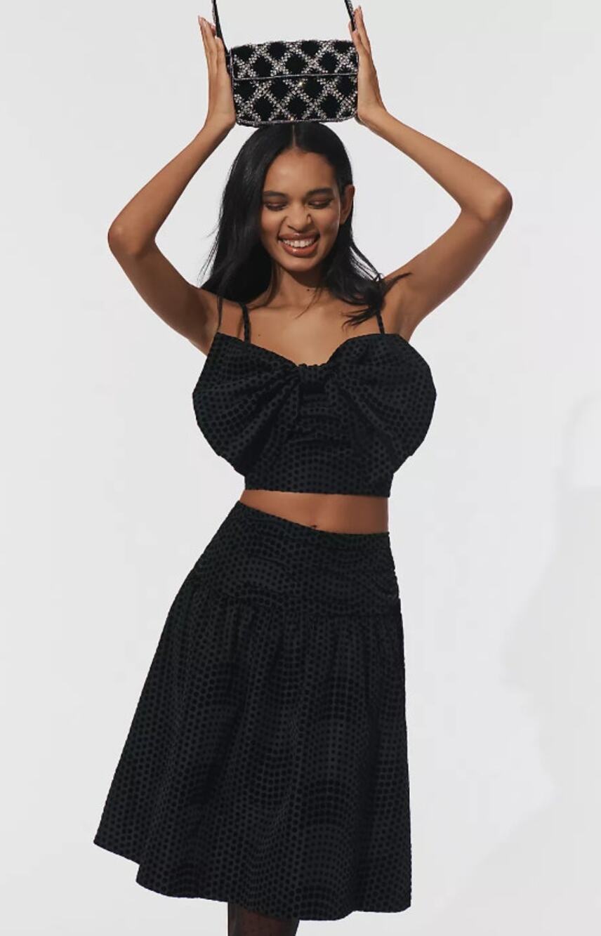 New Anthropologie Maeve Taffeta Black Dot Midi Skirt - Size 4